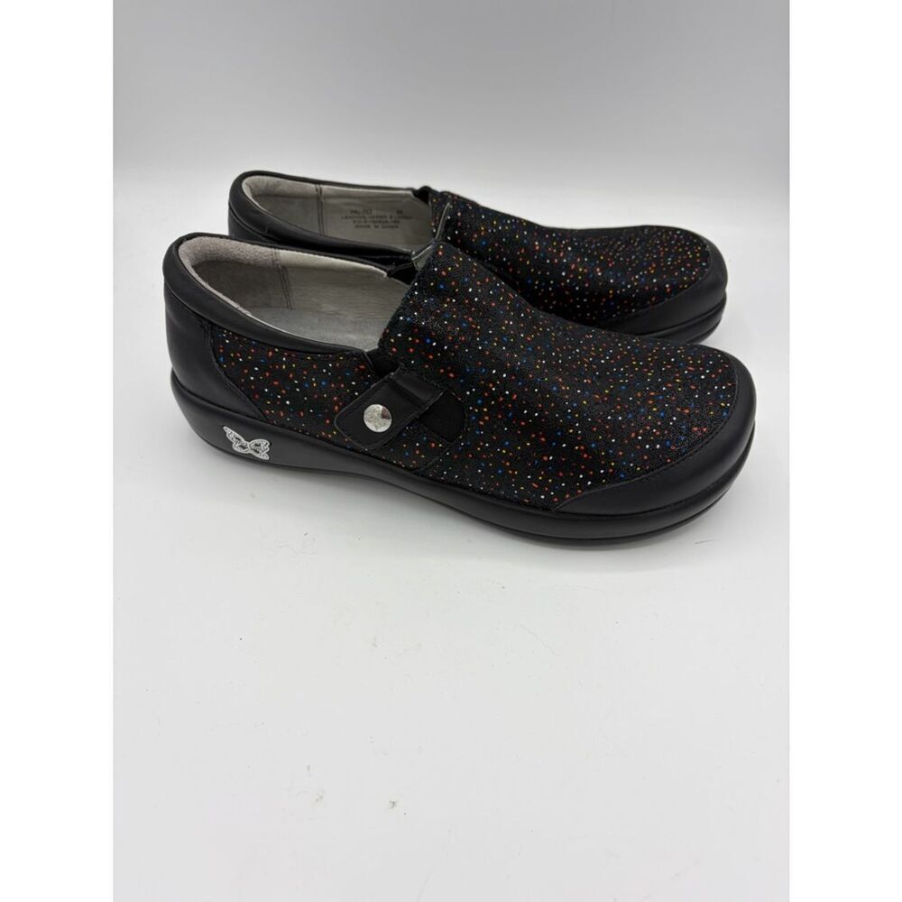 Algeria Paityn Sprinkles black slip on comfort clog women’s 38/8 leather